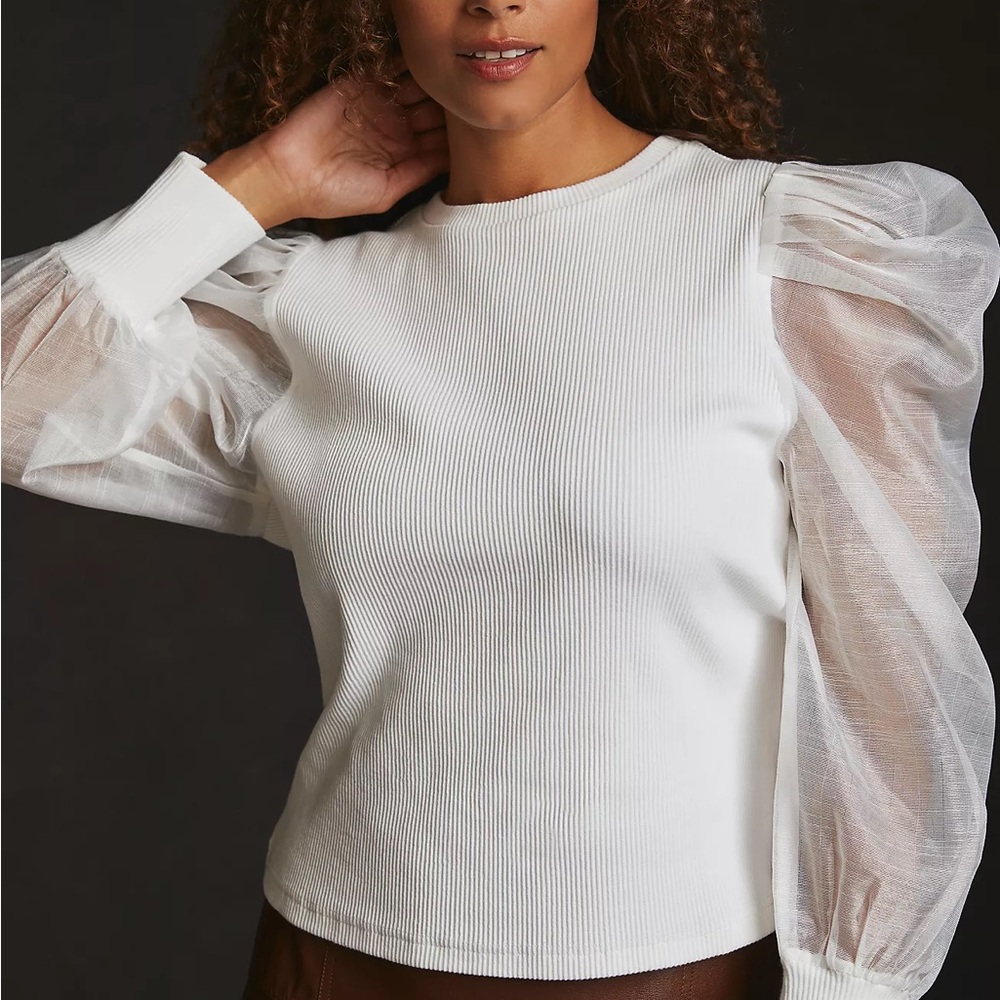NWT Anthropologie Dolan White Puff Sleeve Top
